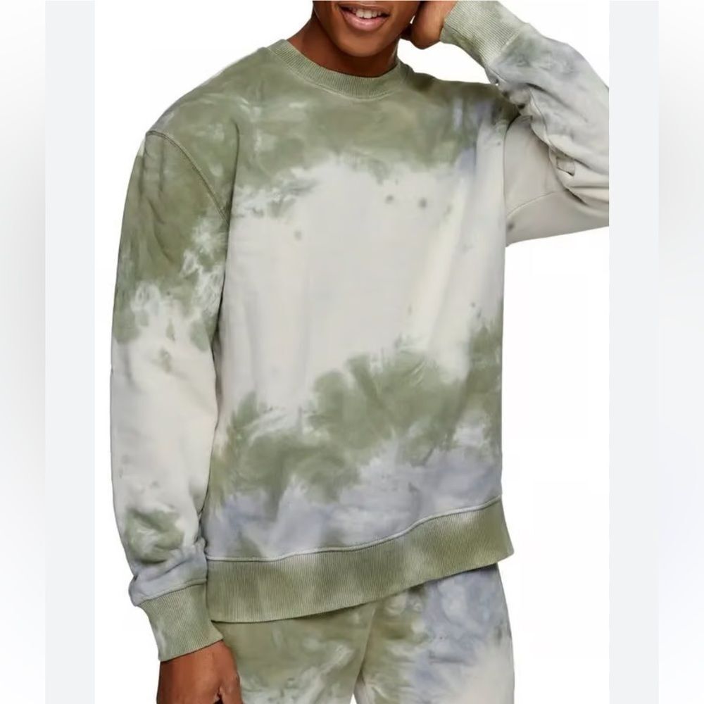 Topman Tie Dye Crewneck Sweatshirt Green Multi Men’s Small